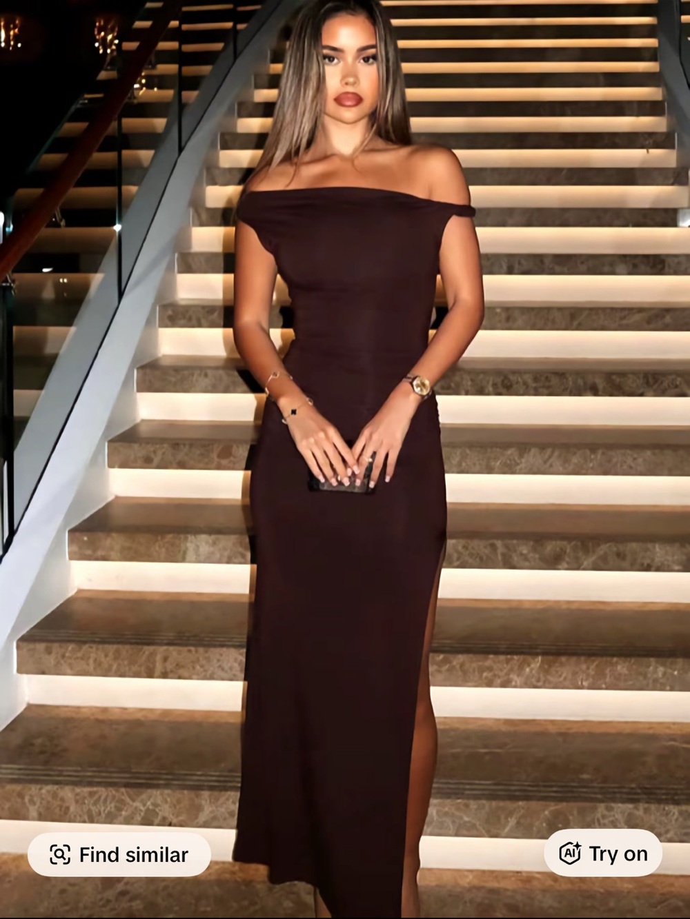 Women’s Brown Off-Shoulder Maxi Dress